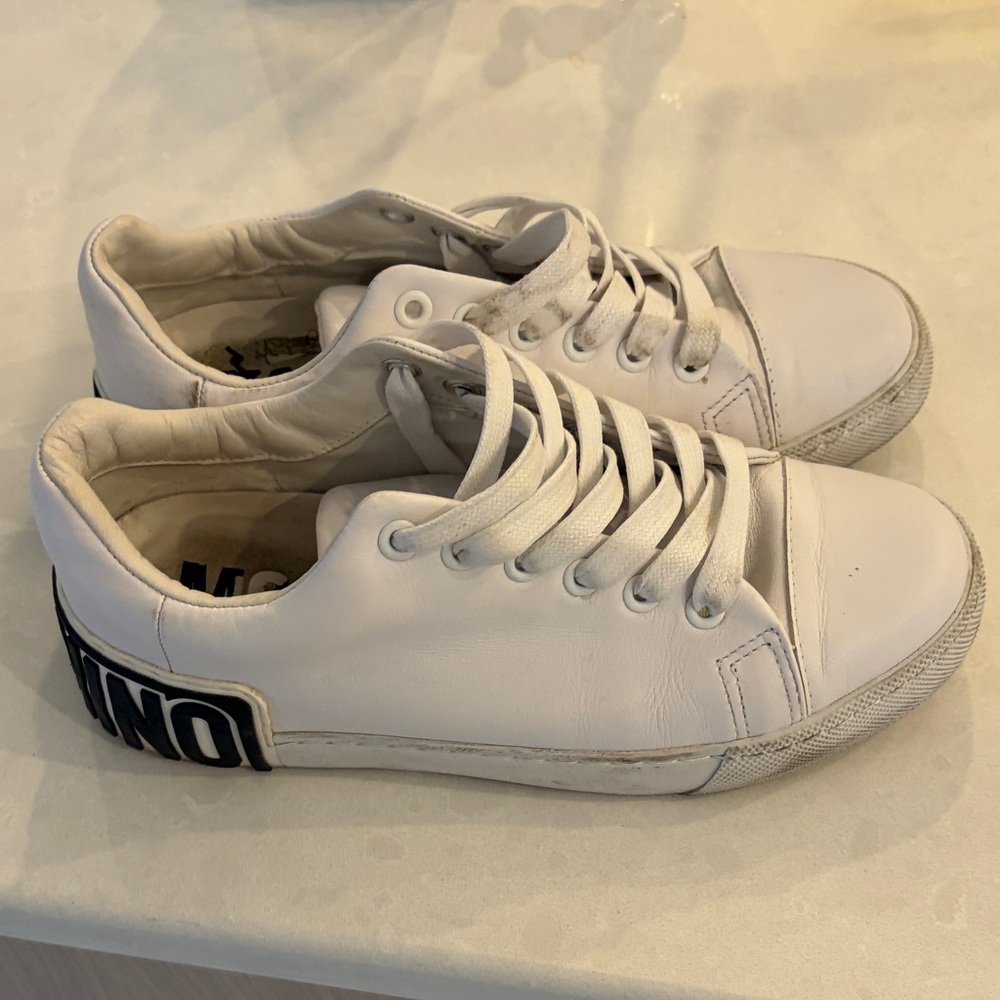 Moschino White Sneakers with Black Accents
